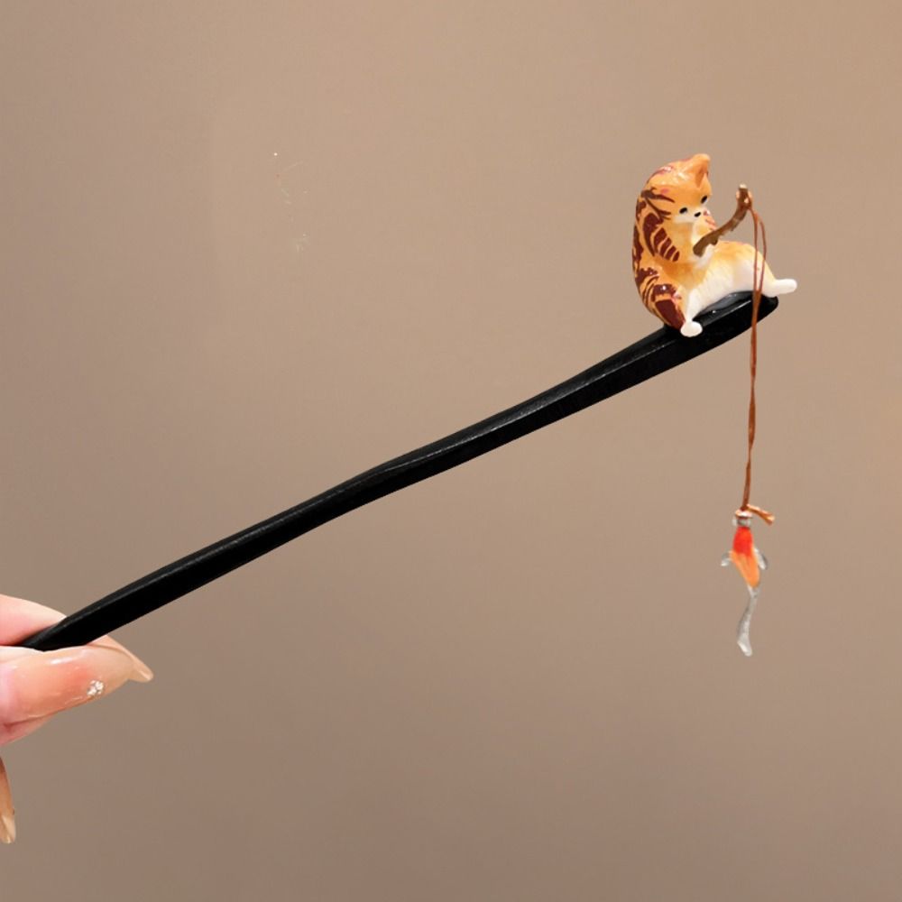 Antique Cat Fishing Wooden Hai - Hanbok Hair Pin review and price
